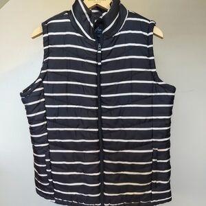 Fresh New York Sz L  Black & White Striped Puffer Vest Zipper  Pockets  Padded